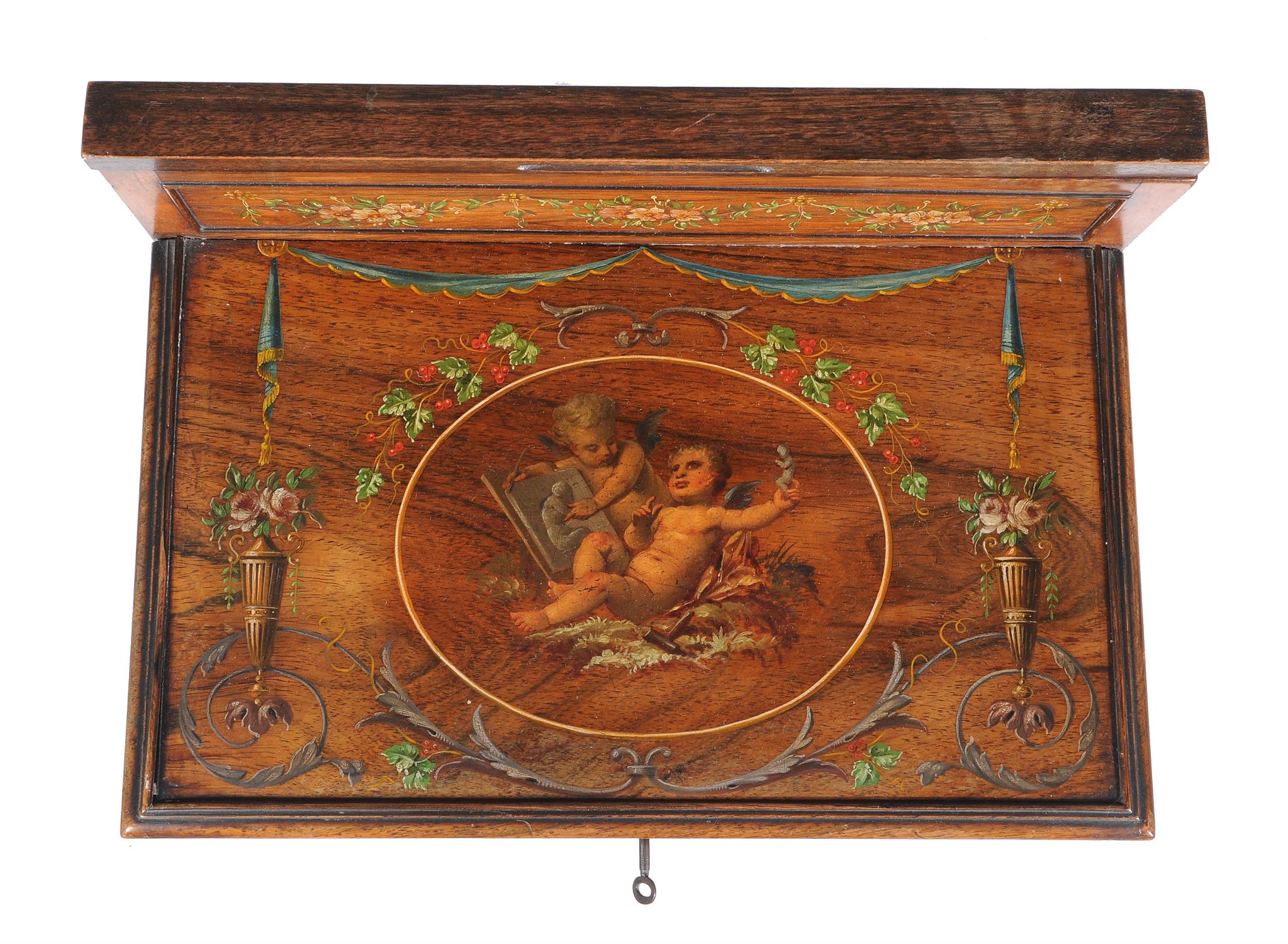 Y A Victorian rosewood and polychrome painted work table - Image 3 of 7