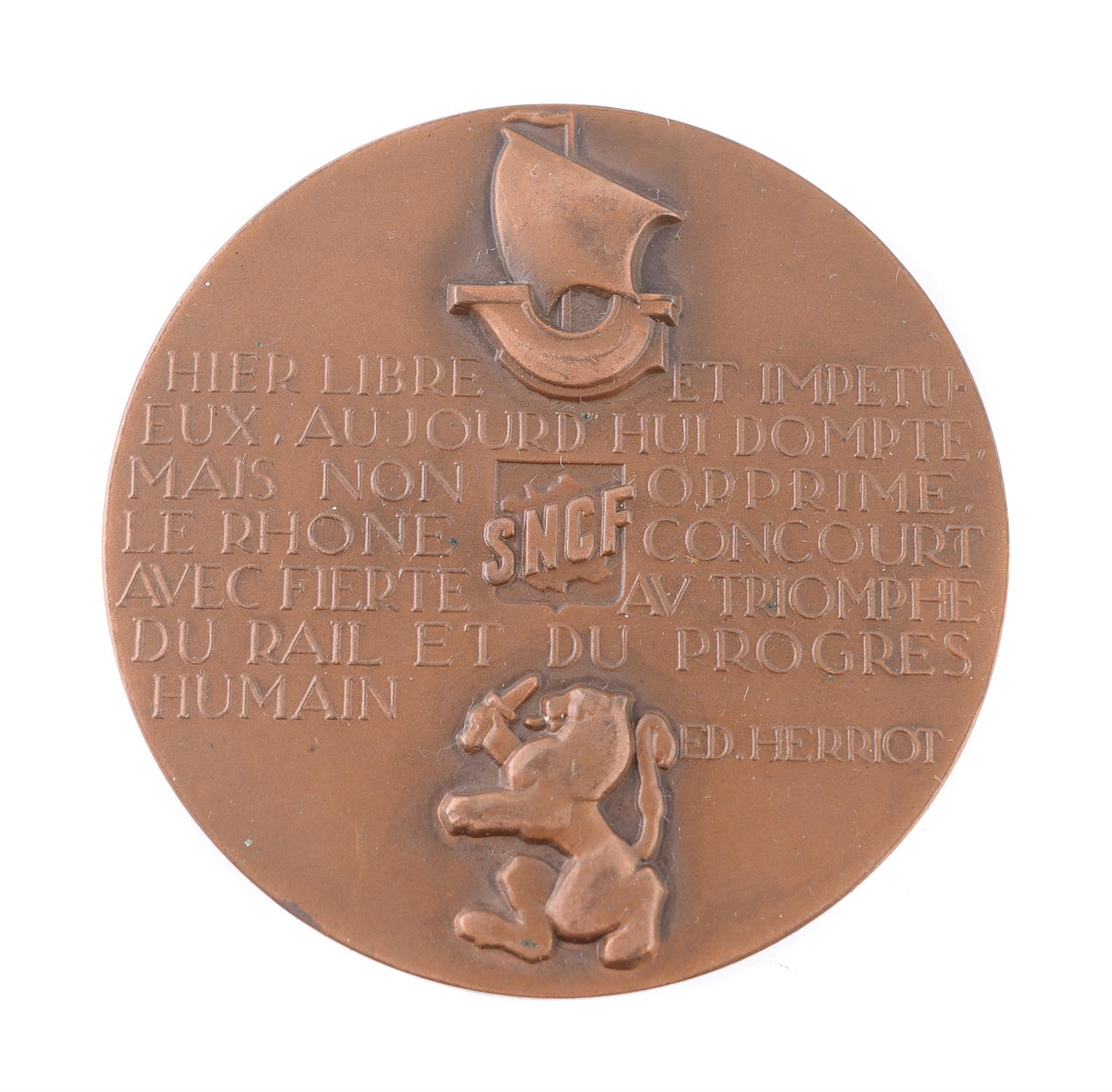 France, Paris to Lyon Railway Electrification 1952, bronze medal by M Renard, - Image 2 of 2