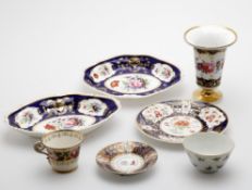 Early 19th century English porcelain to include; two Bloor Derby oval floral painted dishes