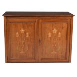 A mahogany and floral marquetry inlaid collector's specimen cabinet