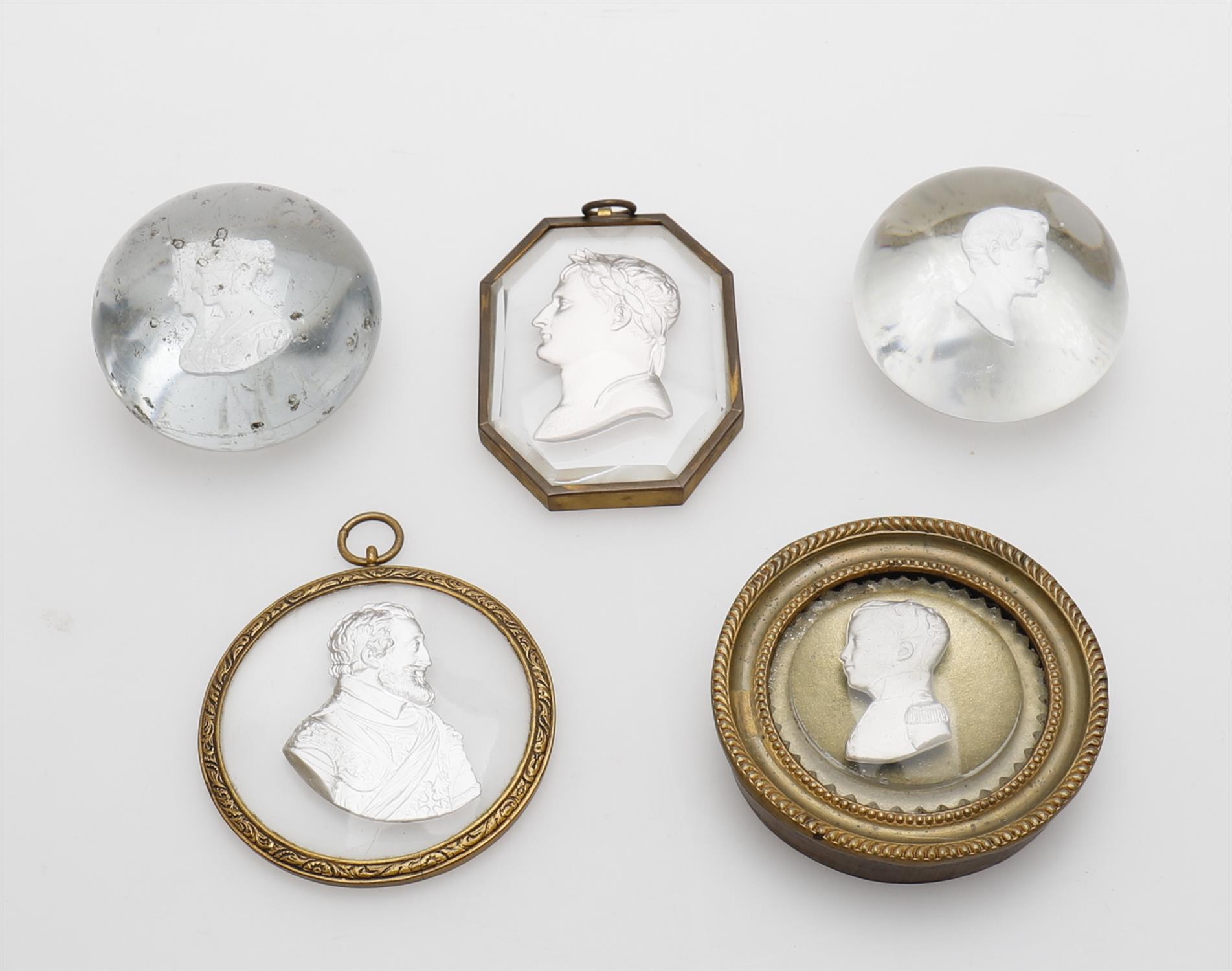 A small collection of sulphide cameo glass cameos