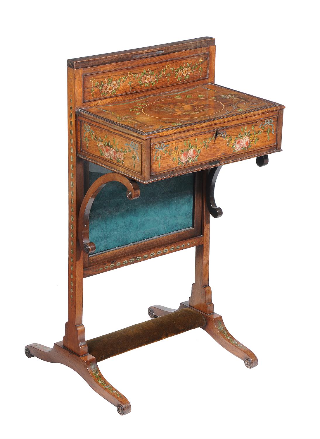 Y A Victorian rosewood and polychrome painted work table