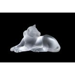 Lalique, Cristal Lalique, Simba, a frosted glass model of a recumbent lioness