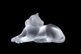 Lalique, Cristal Lalique, Simba, a frosted glass model of a recumbent lioness