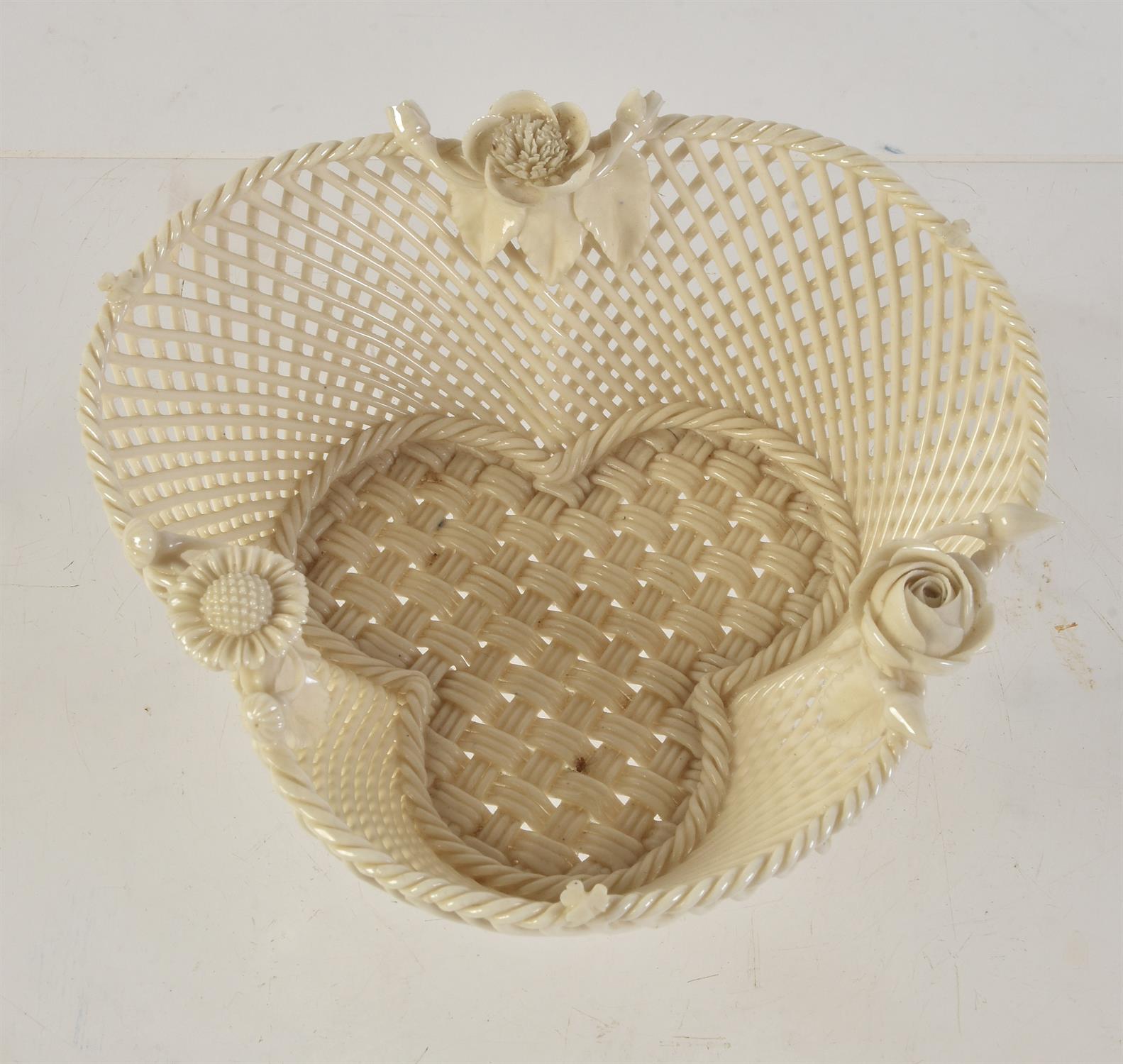 A Belleek porcelain 1st period three-strand 'Shamrock' basket - Image 2 of 3