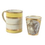 A Chamberlain's Worcester yellow-ground tapered beaker with titled allegorical scene