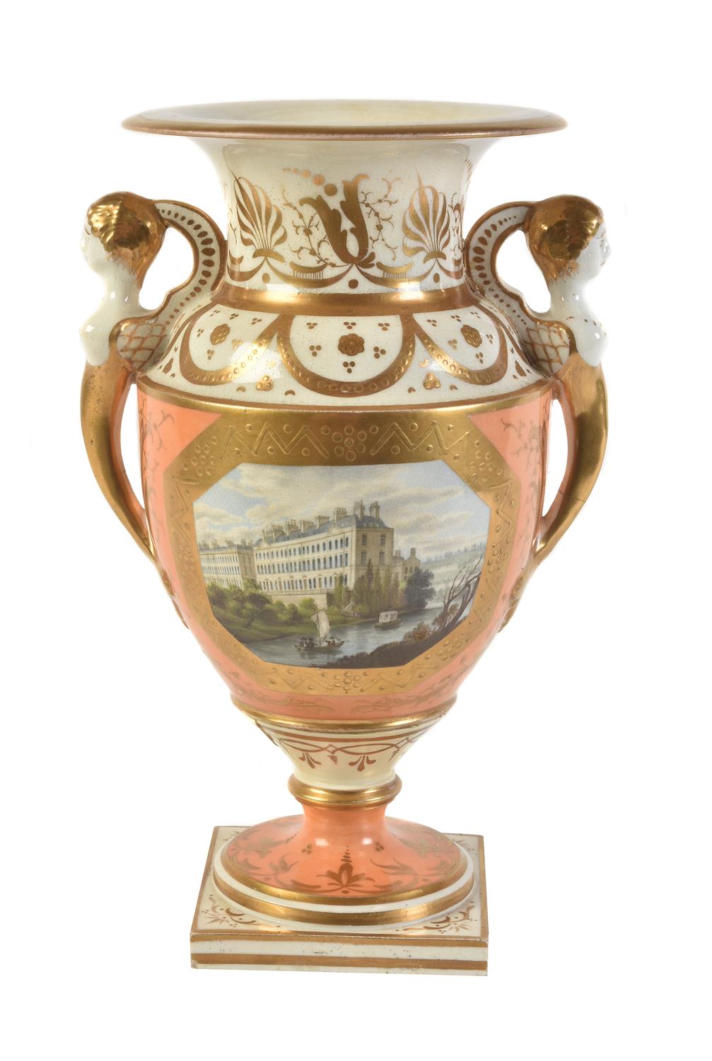 A Grainger's Worcester vase orange-ground and gilt two-handled Empire style vase