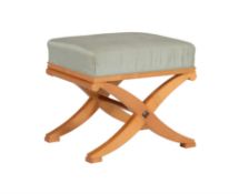 David Linley, a sycamore and upholstered X-frame stool, in Regency style