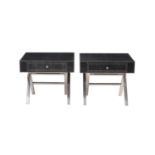 A pair of Italian leather clad side tables