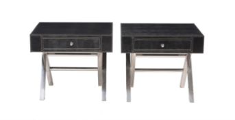 A pair of Italian leather clad side tables