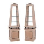 A pair of limed oak display cabinets