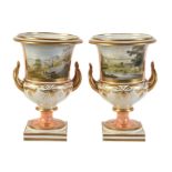 A pair of Grainger's Worcester orange-ground and gilt campana urns