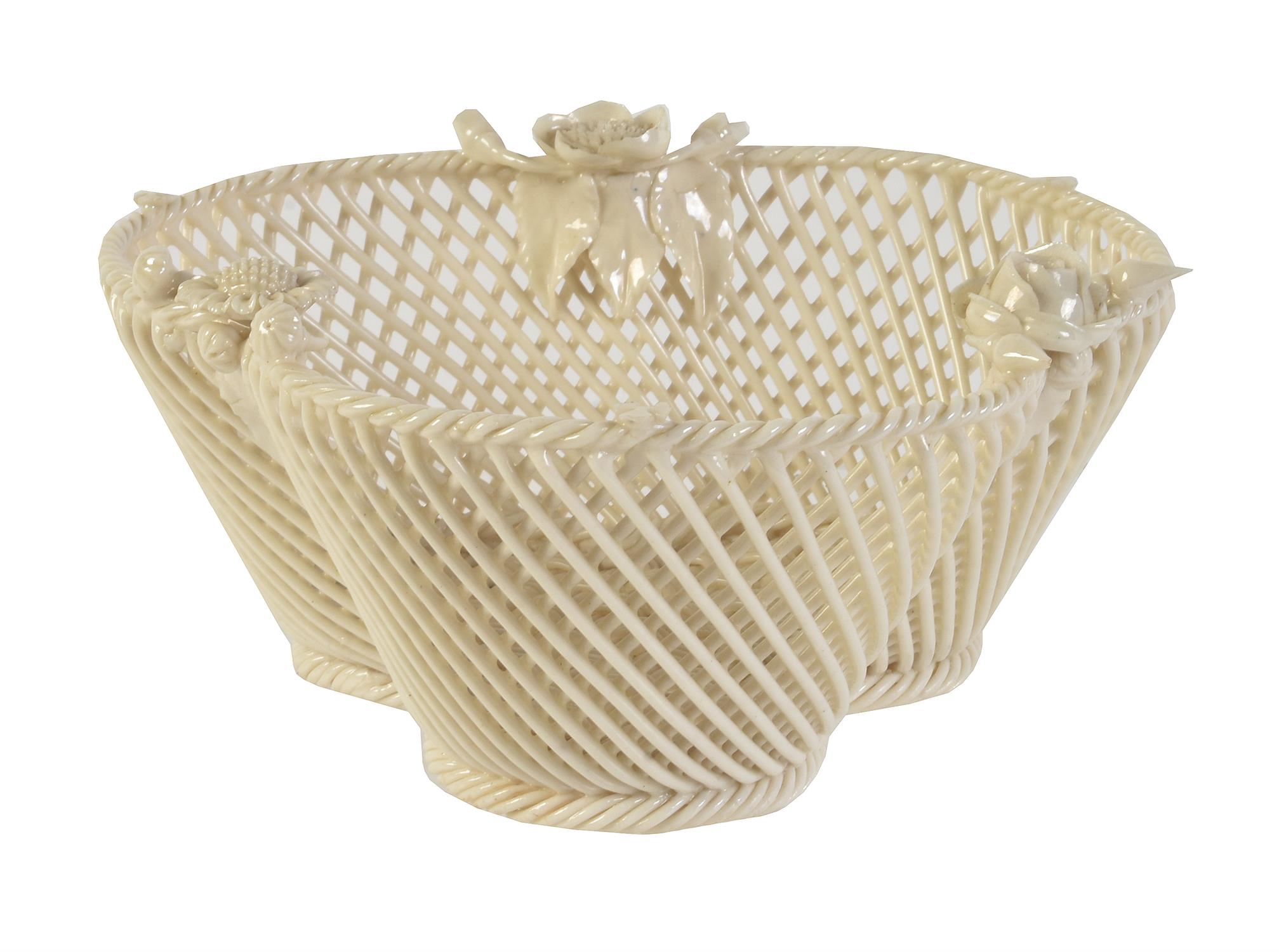 A Belleek porcelain 1st period three-strand 'Shamrock' basket