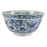 An English delft blue and white punch bowl