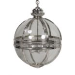 A nickel plated metal and glazed 'globe' lantern or porch light