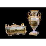 A Chamberlain Worcester salmon-pink ground and gilt inkstand