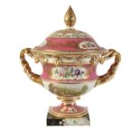 An English porcelain pink-ground and gilt 'Warwick' vase