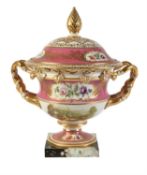 An English porcelain pink-ground and gilt 'Warwick' vase