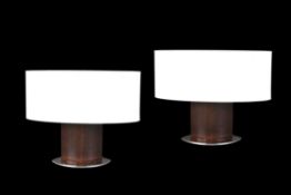 A pair of lacquered African walnut table lamps