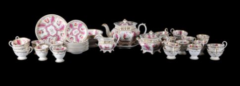 A Ridgway porcelain rococo revival part tea service