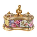 A Worcester (Barr, Flight & Barr) inkwell and covers painted with flowers