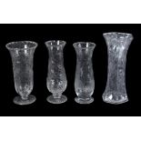 Four various Stourbridge 'Rock Crystal' engraved clear glass vases