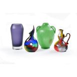 Four items of modern coloured art glass