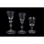 Three various light baluster wine glasses