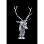 A silver coloured antler and composition model of a stag's head by Anthony Redmile