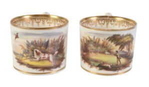 A pair of Staffordshire bone china sporting mugs