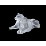 Lalique, Cristal Lalique, Tambwee, a frosted glass model group of two recumbent lion cubs