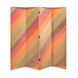 A polychrome painted four fold screen