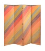 A polychrome painted four fold screen