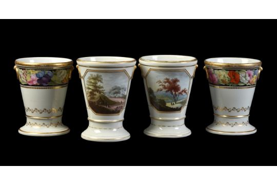 A pair of Worcester (Flight & Barr) flared vases painted with landscape views - Image 1 of 4