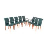 Poltrana Frau, a set of eight green leather dining chairs