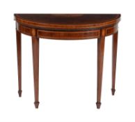 Y A mahogany, tulipwood banded and inlaid card table in George III style