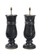 A pair of substantial black and white veined marble and gilt metal mounted table lamps