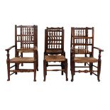 A harlequin set of six spindle back dining chairs