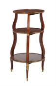 A French mahogany and gilt metal mounted three tier etagere