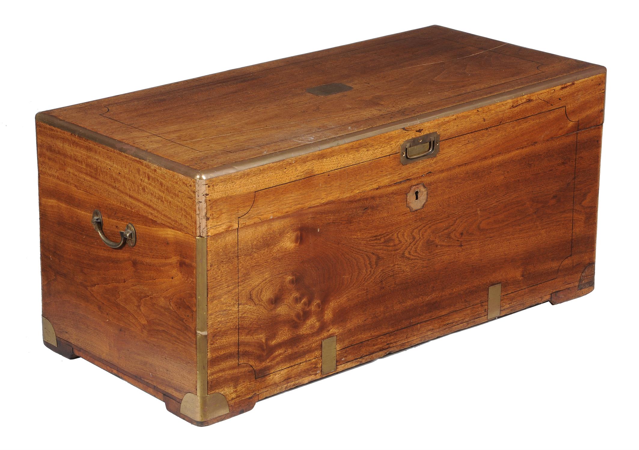 An Anglo-colonial camphor wood and brass bound campaign or sea chest