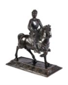 A Continental patinated metal model of an equestrian monument