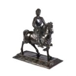 A Continental patinated metal model of an equestrian monument