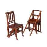 A pair of mahogany and leather inset metamorphic library chairs