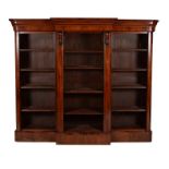 A mahogany breakfront open bookcase