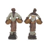 A pair of painted plaster models of Blackamoor figures