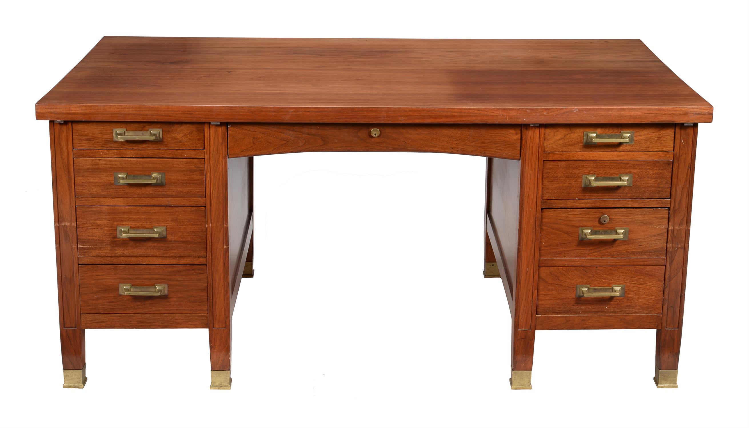 A figured hardwood pedestal desk - Image 2 of 3
