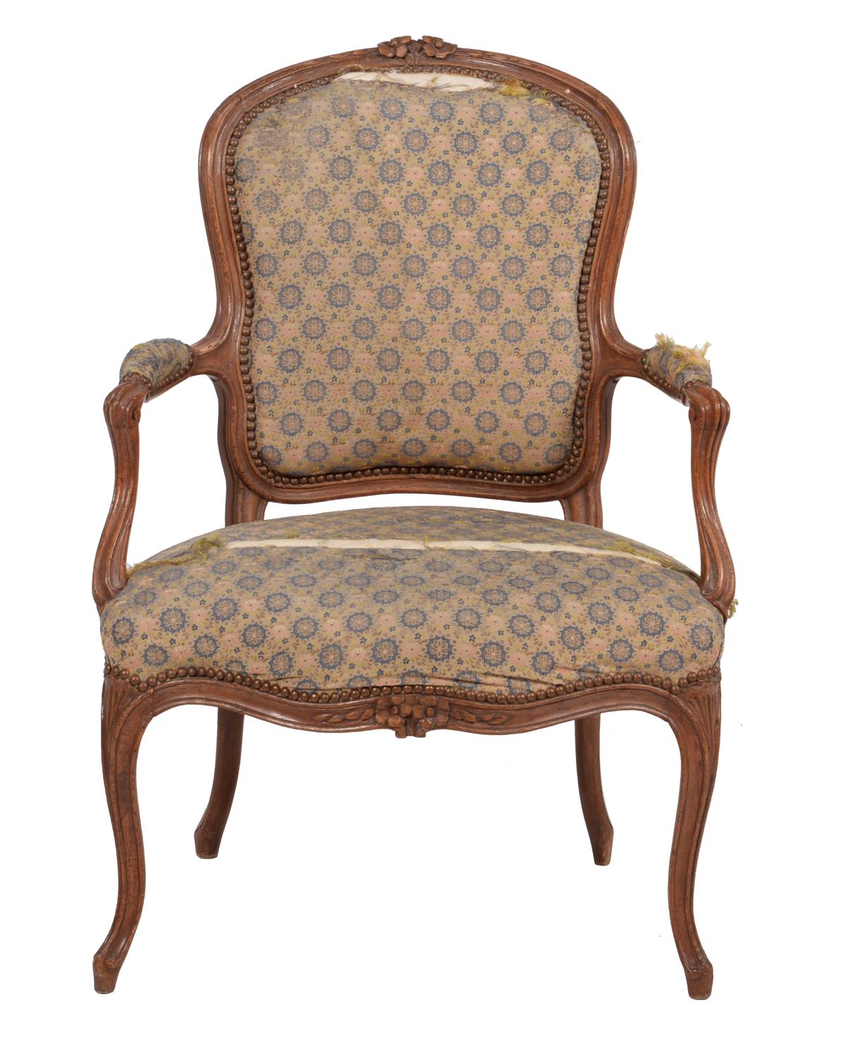 A French walnut and upholstered armchair in Louis XV style - Image 2 of 2