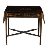 A black lacquer and gilt chinoiserie decorated Pembroke table