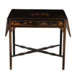 A black lacquer and gilt chinoiserie decorated Pembroke table