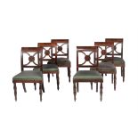 Y A set of six mahogany and ebony inlaid dining chairs